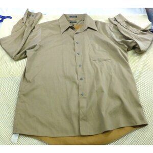 Arrow Mens Wrinkle Free Sateen Shirt L 16 1/2 34/35 Tan Long Sleeve Button Down